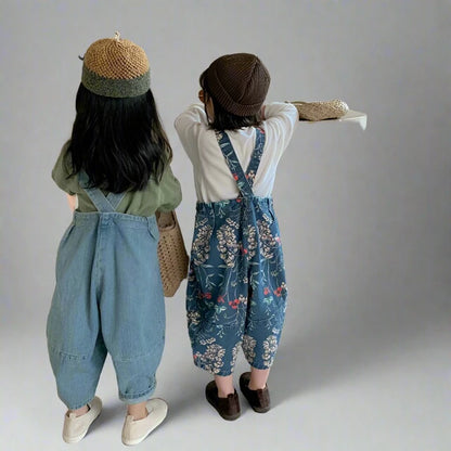 Bubble Denim Overalls-Suspender Jumpsuit