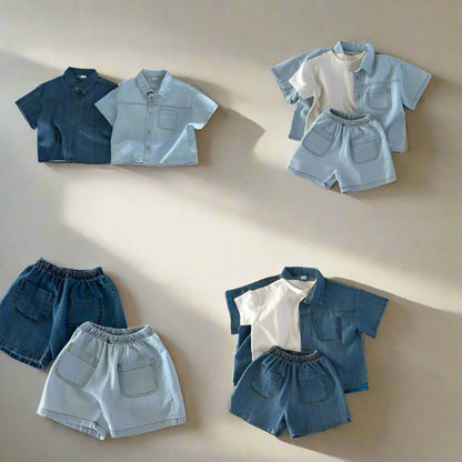 Plain Blue Denim Set