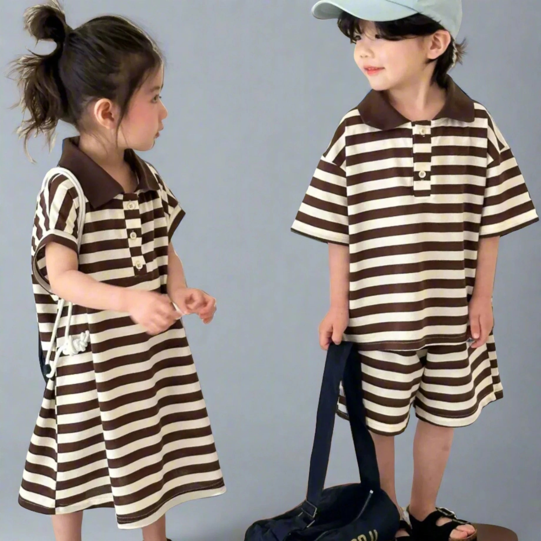 Brown And White Stripy Sibling Set